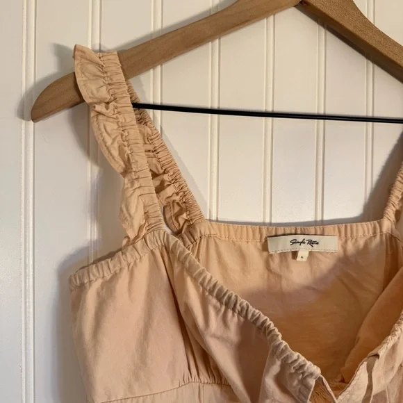 Simple Retro Ruched Bust Knot Front Ruffle Trim Cami Top Women’s Size Large - Picture 3 of 9